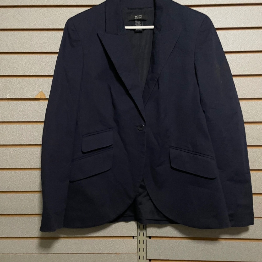 Body by Victoria Womens Navy Blue Cotton Stretch Blazer Jacket Sz 12 VS Academia